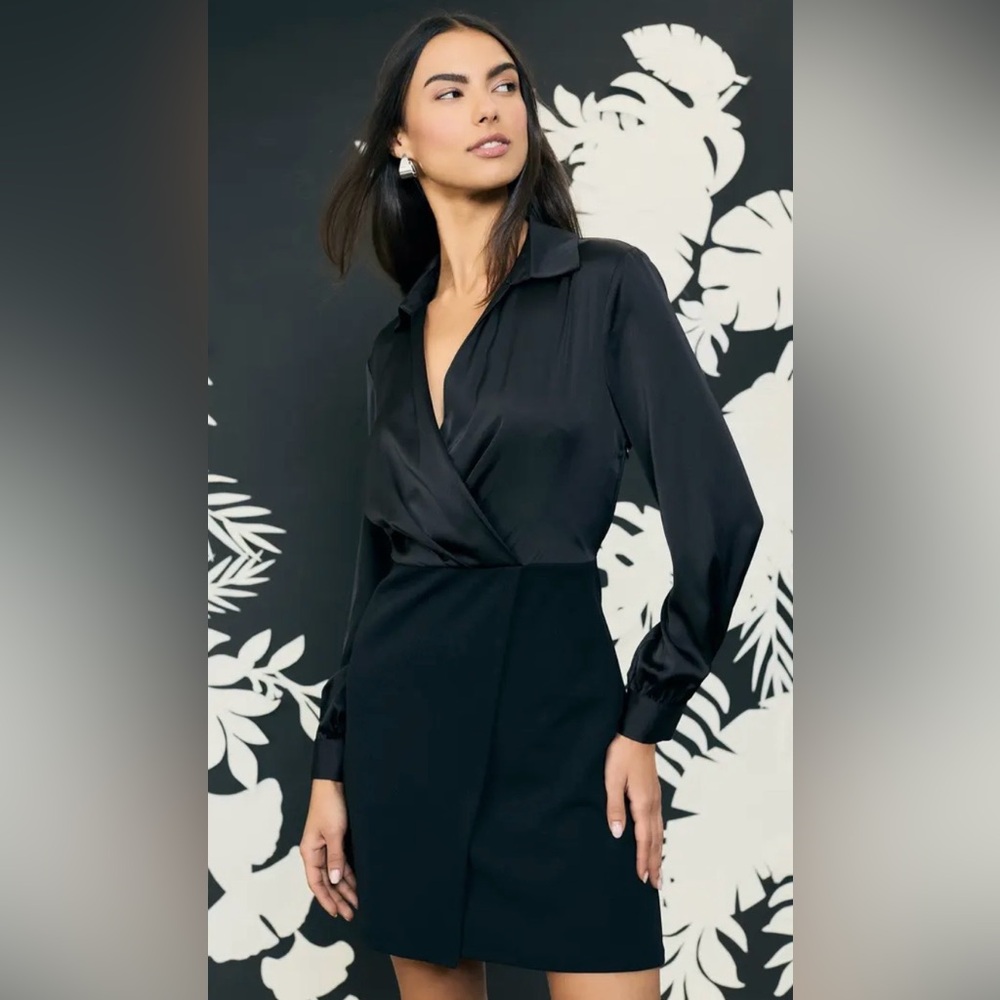 Donna Morgan Wrap Front Mini Dress - Black - Sz:2